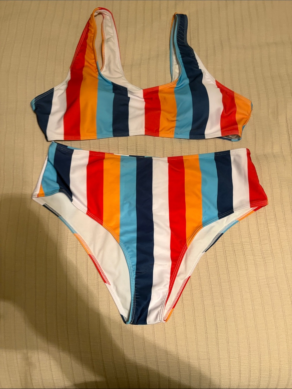 SHEIN Multicolor Vertical Stripe Bikini Set - Blue/Red/Orange/White